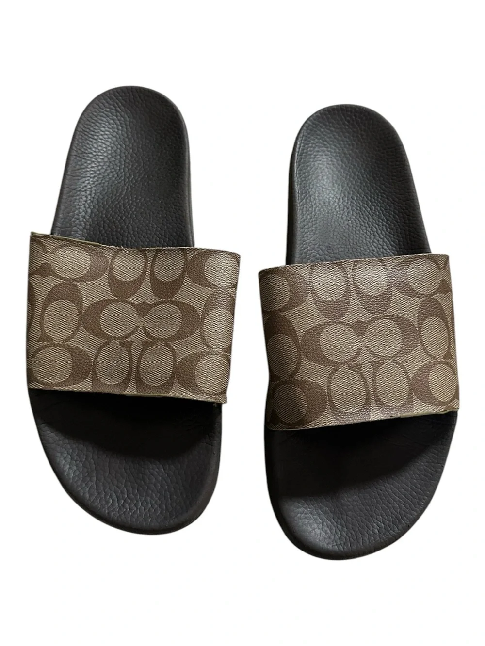 Coach Signature Coated Canvas Pool Slide Sandals Tan Signature Mens 11 preowned.